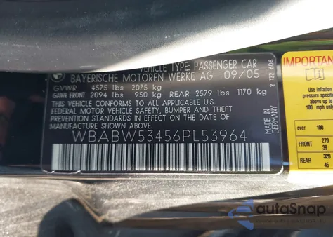 2006 BMW 330Ci z USA, uszkodzony, nr VIN WBABW53456PL53964